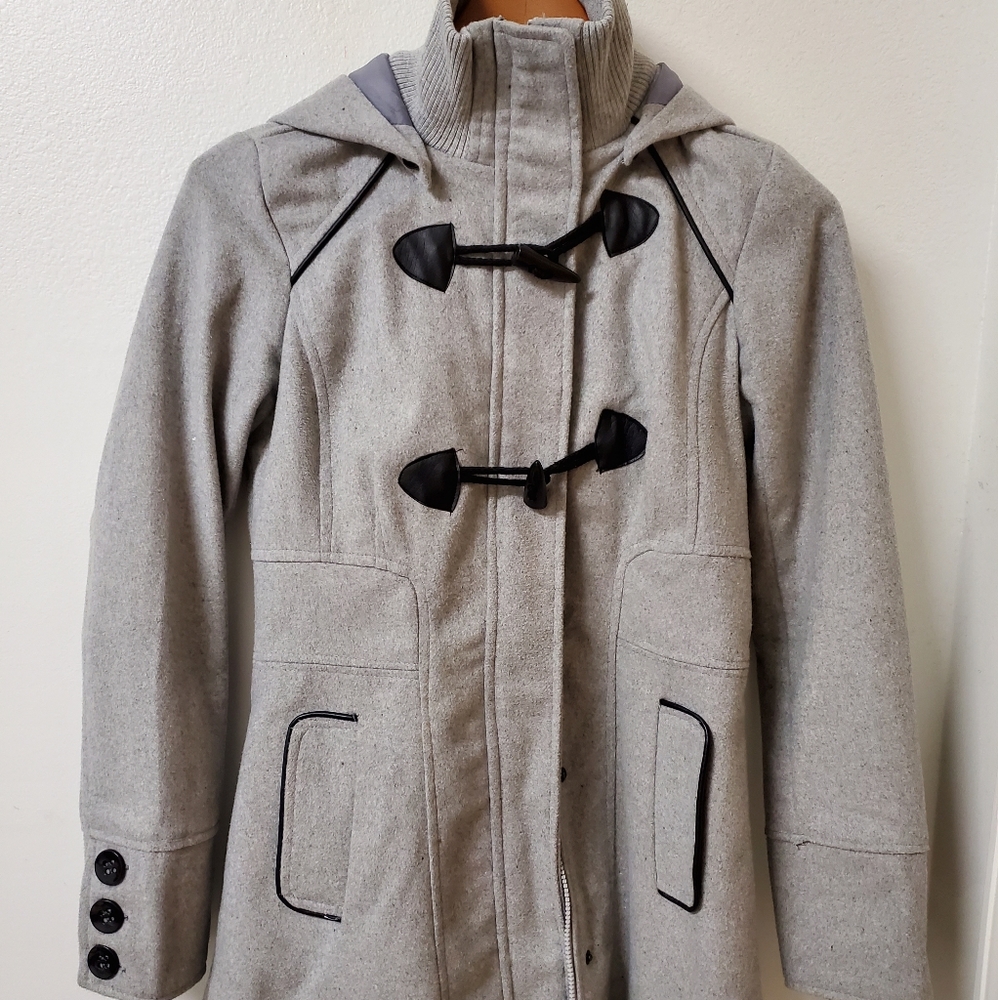 Grey coat with detachable hoodie